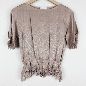 Vintage Carol Peretz Silk Blouse Top Lace Trim Rosettes